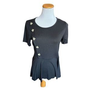 Womens Andree by Unit Chunky Button Detail Black Peplum Top Blouse - Sz M